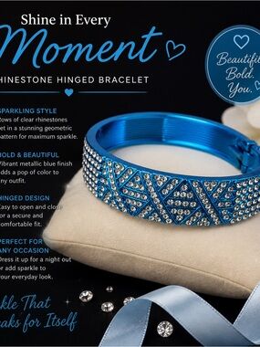paparazzi Blue Rhinestone Hinged Bracelet